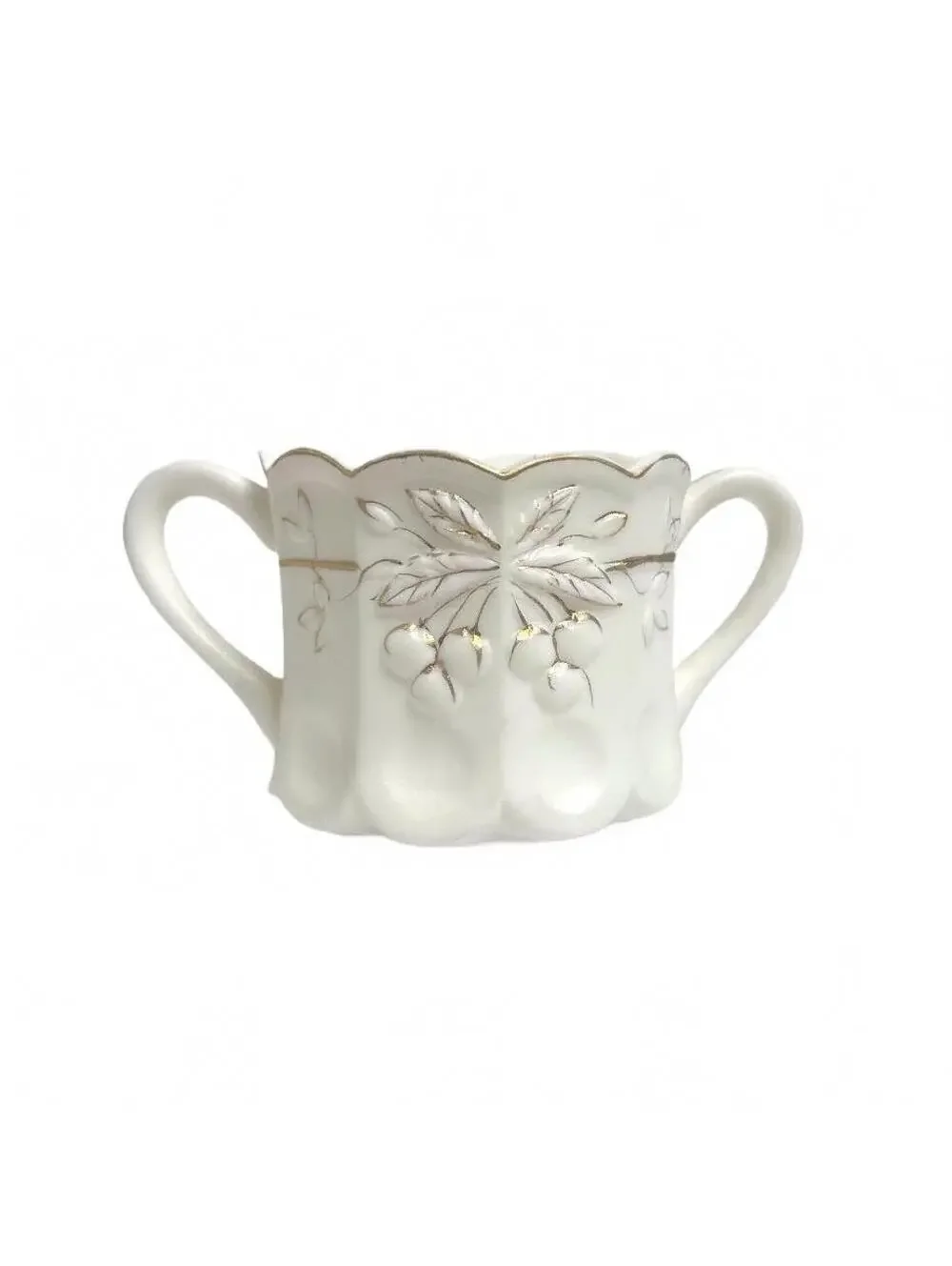 Norcrest Vintage White Porcelain Double Handle Open Sugar Bowl with Gold Trim